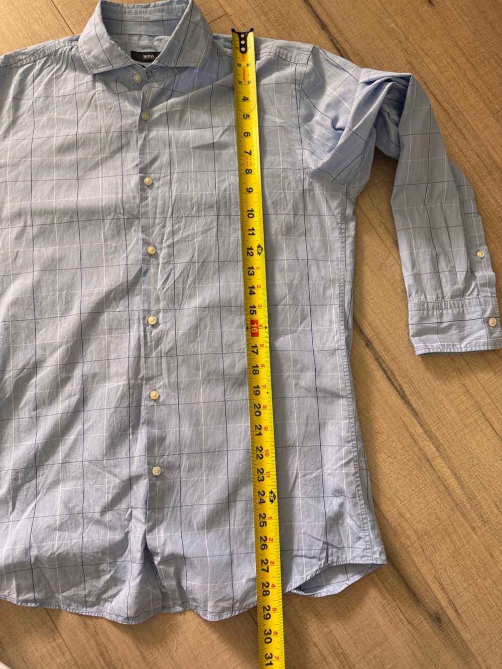 BOSS Hugo Boss Slim Fit Blue Windowpane Button Down Shirt - Picture 9 of 11